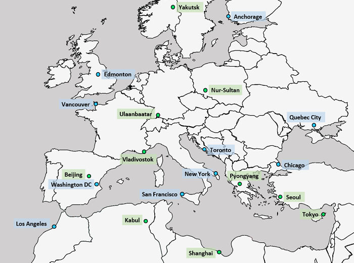 Latitude Of World Cities Compared To Europe