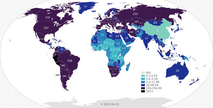 The Current Number Of Covid Deaths, Per Every 100,000 Population