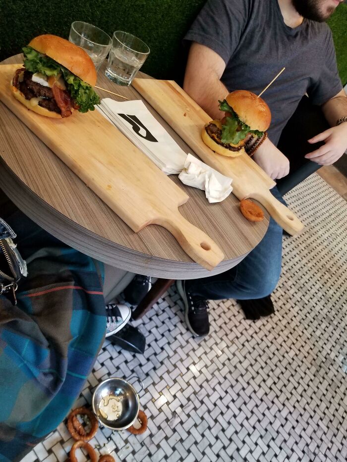 Dropped Both Sides. They Were Served In Metal Bowls On Planks, Poor Waitress Drop His Onion Rings (Pictured) And My Fries