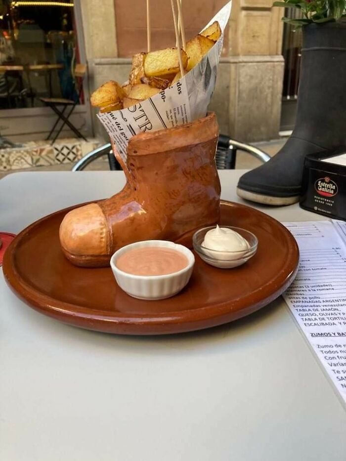 Patatas Bravas In A Ceramic Boot