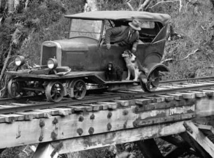 A Railroad Track Inspector Assisted By Man’s Best Coworker.