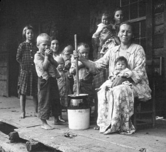 We Have All Heard The Negative Comments On Depression Era Photos. Yes The Times Were Hard, That's A Given. But, Instead Of The First Impression Comments, Can We All Look Deeper? What About The Smiles You Can Almost See? Do You Remember What Dusty Planks Feel Like On Bare Feet? The Dull "Thud Thud" Of The Dasher In The Churn And The Way It Changes As The Butter Makes. What Kind Of Bread Do You Think It Will Go On? Biscuits? Or Maybe Hot Golden Cornbread, Made With Coarse Ground Meal And A Hint Of Sweetness. Melting And Swirling In A Pool Of Thick Sticky Molasses Until It's The Color Of Honey. After The Last Crumb Is Gone, Running The Kids Back Off To Play In The Shade Of The Yard While The Women Clean Up And Chat. The Hardships Are Always The First To Be Seen, But If We Just Dig Deeper, What Memories Lie Just Beneath The Surface?