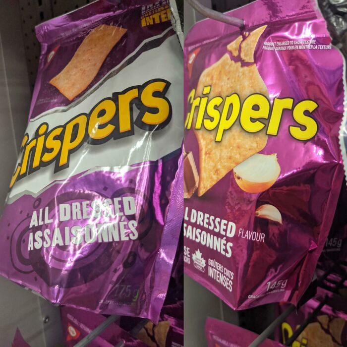 Old 175g Bag On The Left, New 145g Bag On The Right. Of Course They're The Same Price