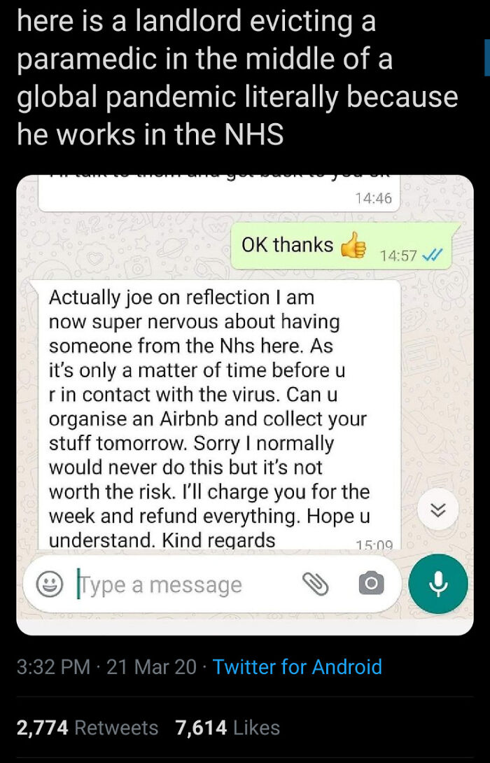 A Landlord Evicting A Paramedic In The Middle Of The Coronavirus Epidemic, Just Because He Works At The Nhs