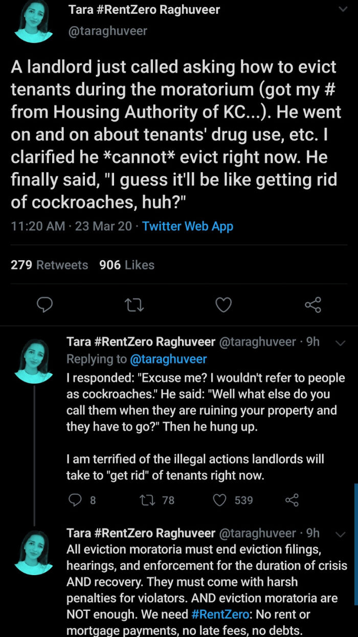 A Landlord Figures They Will Have To Evict Their Tenants "Like Cockroaches" During The Quarantine-Related Eviction Moratorium