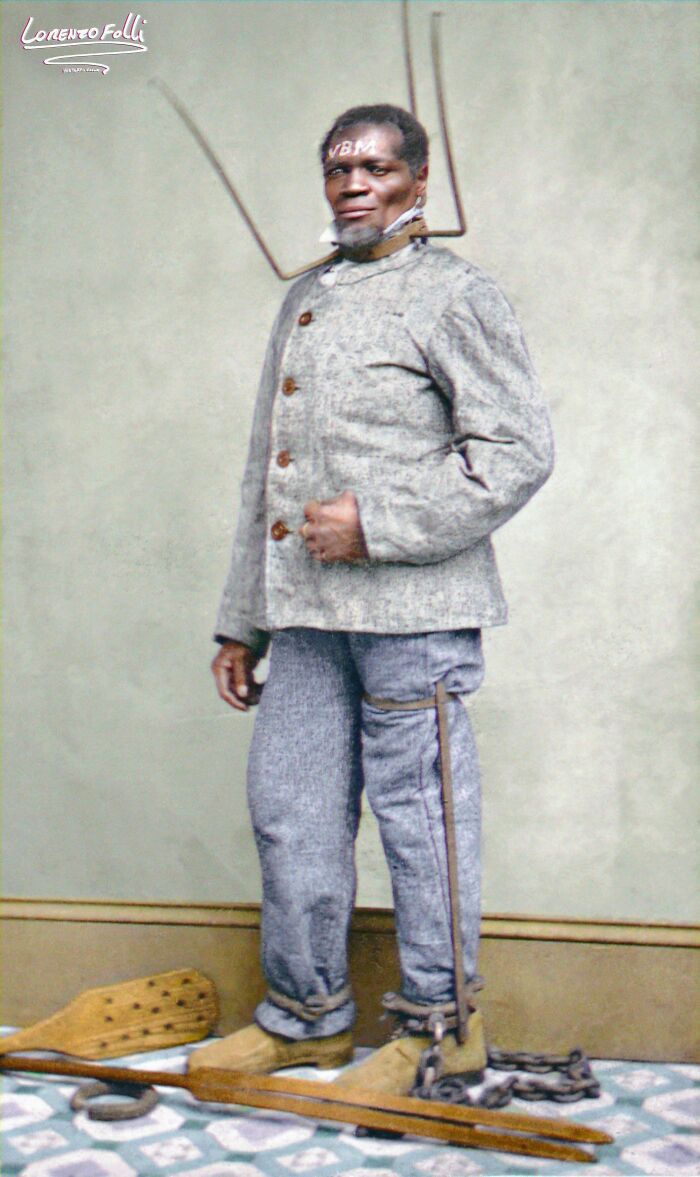 Wilson Chinn, A Freed Slave From Louisiana, Poses With The Equipment Used To Punish Slaves. Anti-Slavery Activists Have Used Such Images To Raise Awareness Against The Practice. 1863