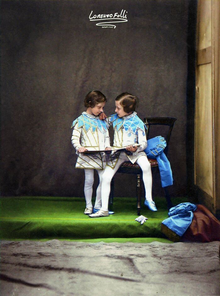 Prince Leopold And Prince Arthur, The Prince's Are Both Dressed For The Bal Costumé That Took Place At Buckingham Palace, 1857,