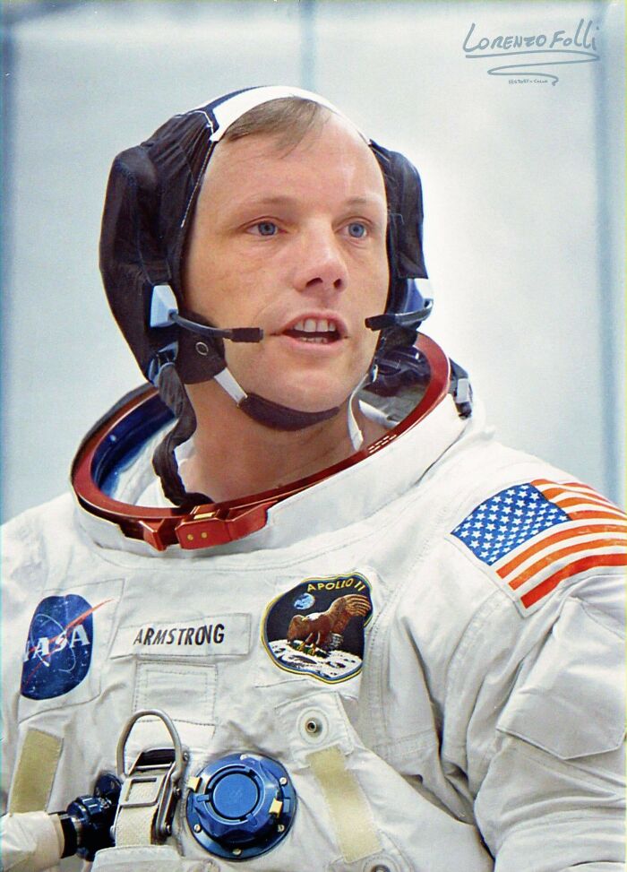 Neil Armstrong, Commander Of The Space Ship Apollo 11, Speaking To A Technician During A Suiting At The Kennedy Space Center, Cape Canaveral, Florida. 1969.