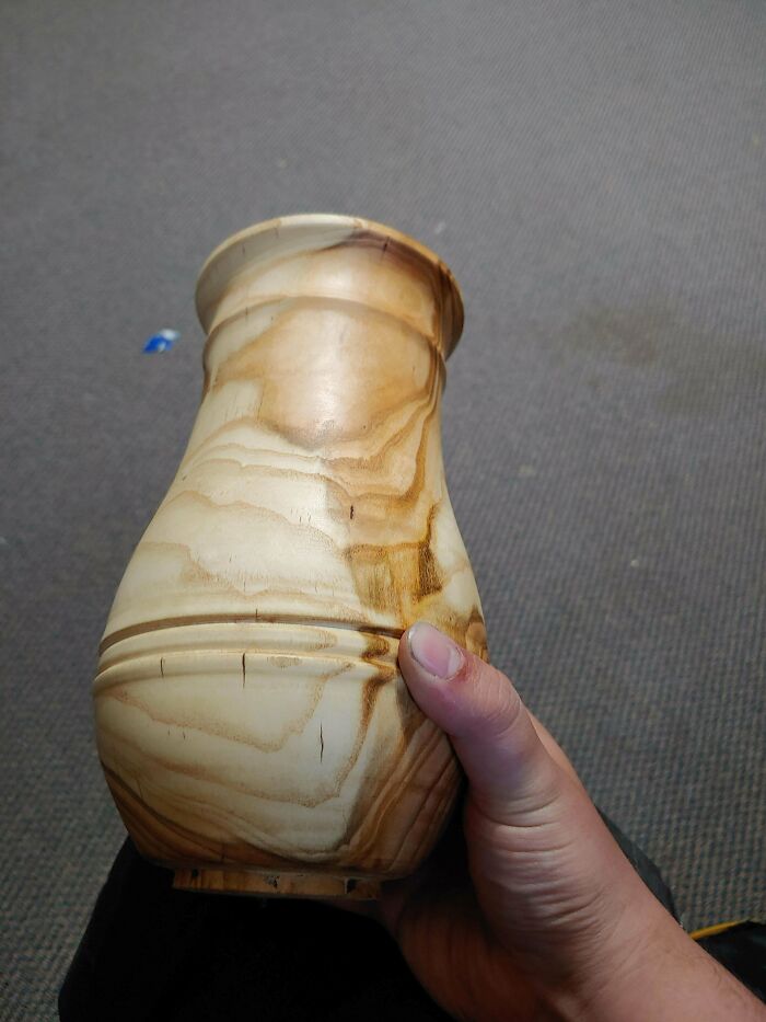 Grandpa Cut Down His Peach Tree. Made Him A Vase From It For His Birthday