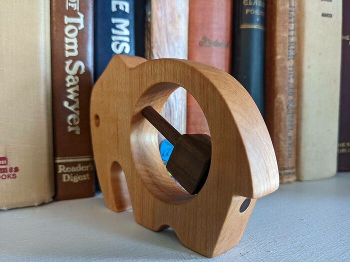 Made A Little Elephant Rattle For A Friend's New Baby Today. Not Sure If The Walnut Dowel Is Design Flaw Or A Feature