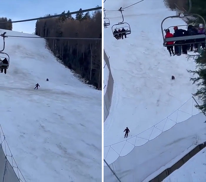 Oso persiguiendo a un esquiador