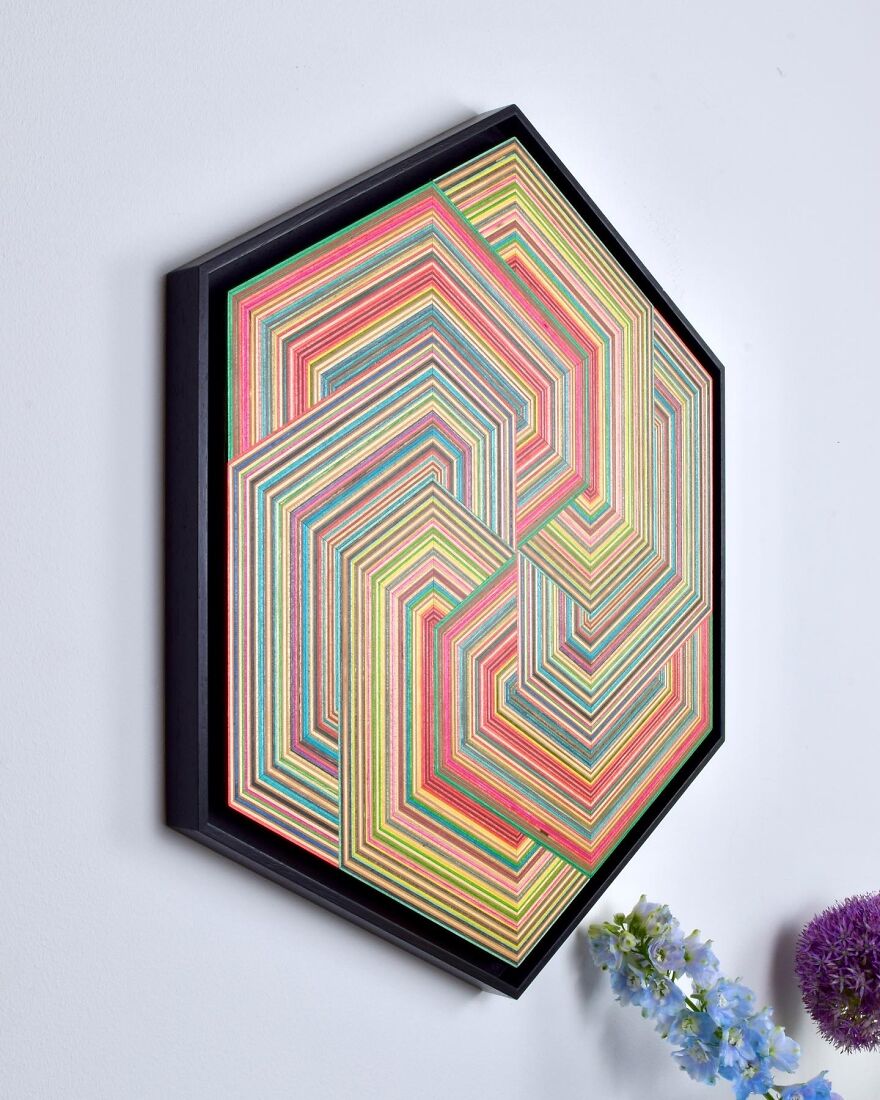 Geometrical Wall Art Made From Old Skateboards