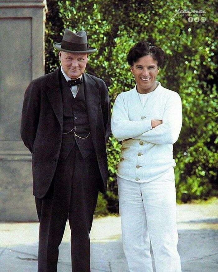Charlie Chaplin And Winston Churchill Photographed Together In Los Angeles On The Set Of City Lights On The 24 September 1929