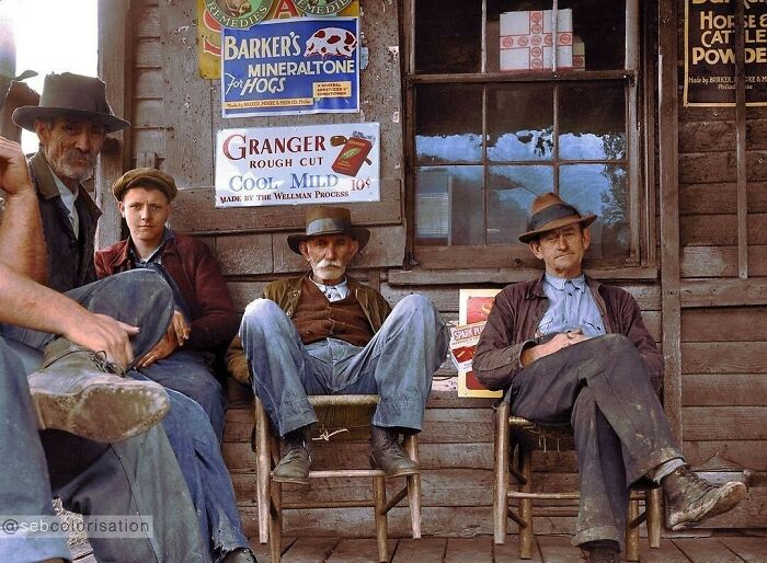 A Group Of Men Photographed By Arthur Rothstein Outside A Post Office And Store In Nethers, Virginia, United States In October 1935