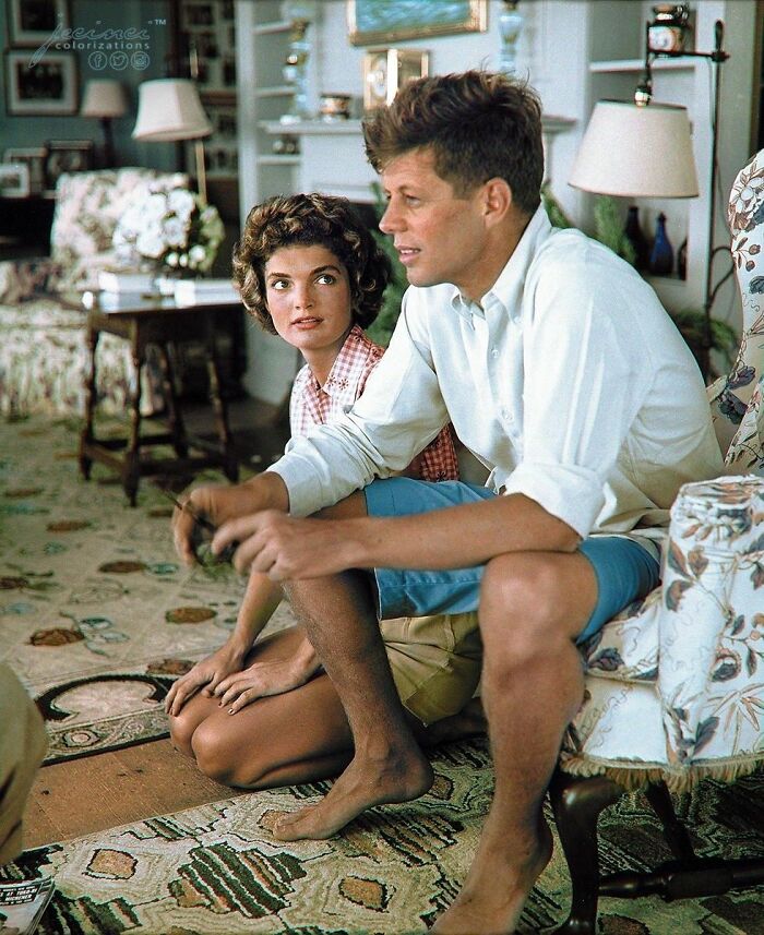 Newly Engaged Couple, Senator John F. Kennedy And Jacqueline Bouvier, Relaxing At The Kennedy Family Home In Hyannis Port In Cape Cod, Massachusetts On The 4 July 1953