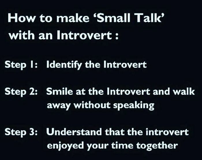 Text meme explaining how to make small talk with an introvert, highlighting relatable Introvert Nation humor.