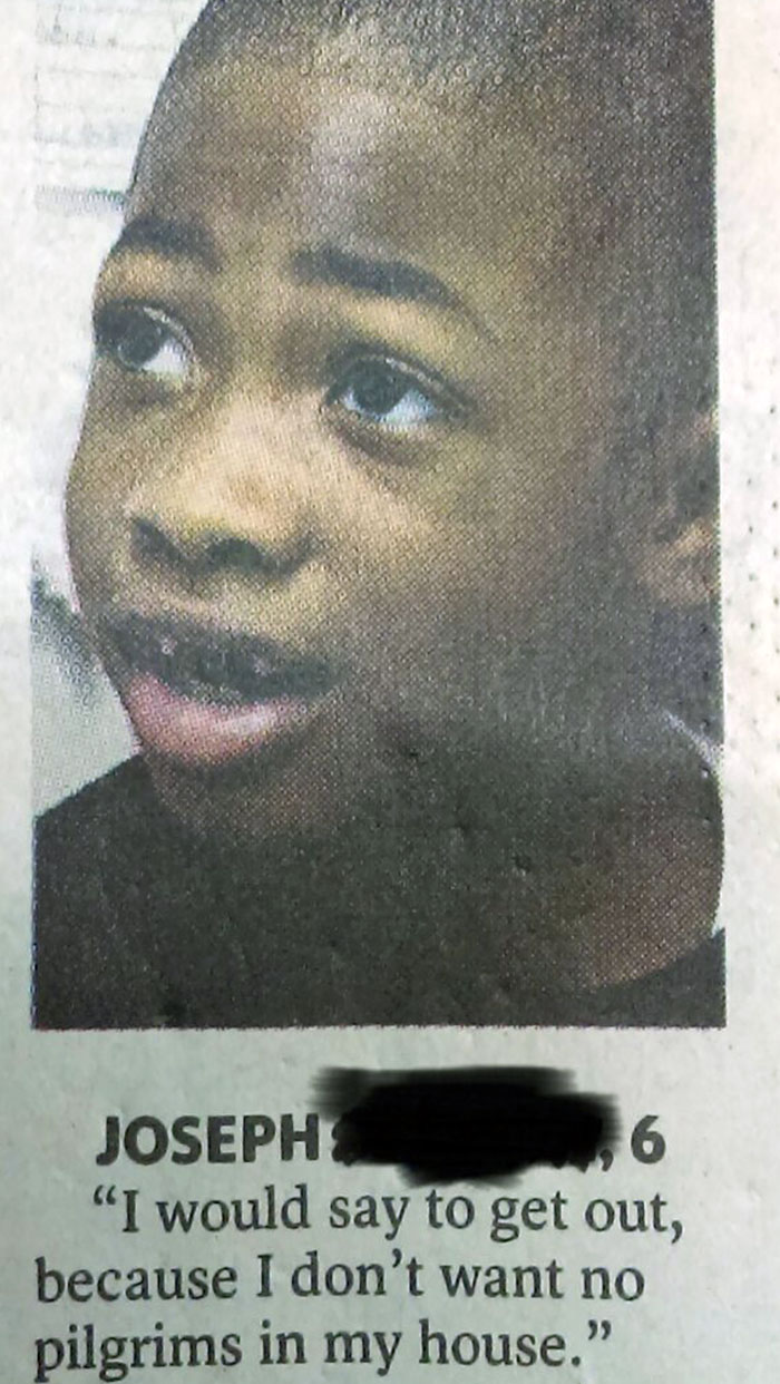 A First Grade Class Was Asked What They Would Say If The Pilgrims Showed Up At Their Door On Thanksgiving