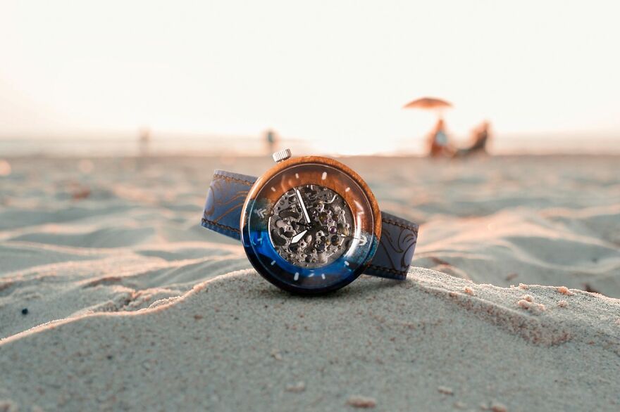 Wood + Resin + Leather Strap