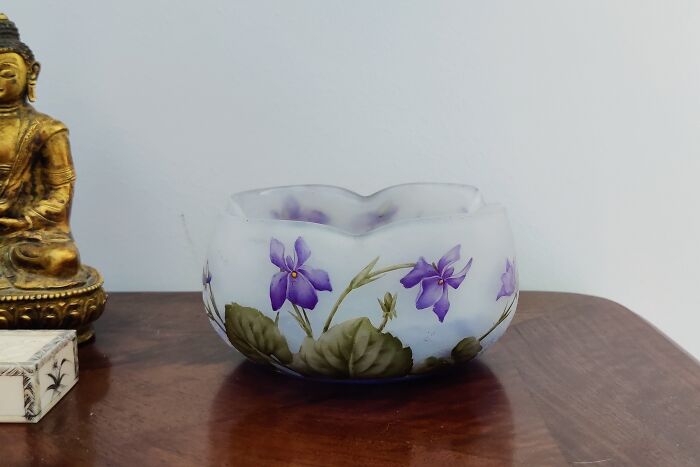 Bought For 40€ At A Marché Aux Puces In Switzerland, Original 1898 Daum Nancy Glass Bowl, Etched And Hand Painted. Valued At Over 1000€