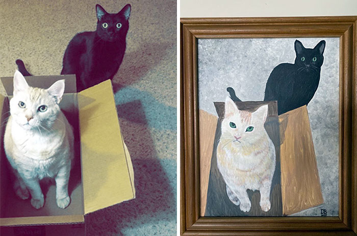 Recientemente me regalaron este impresionante cuadro. Mi mamá lo pintó y papá hizo el marco. Foto real a la izquierda para referencia