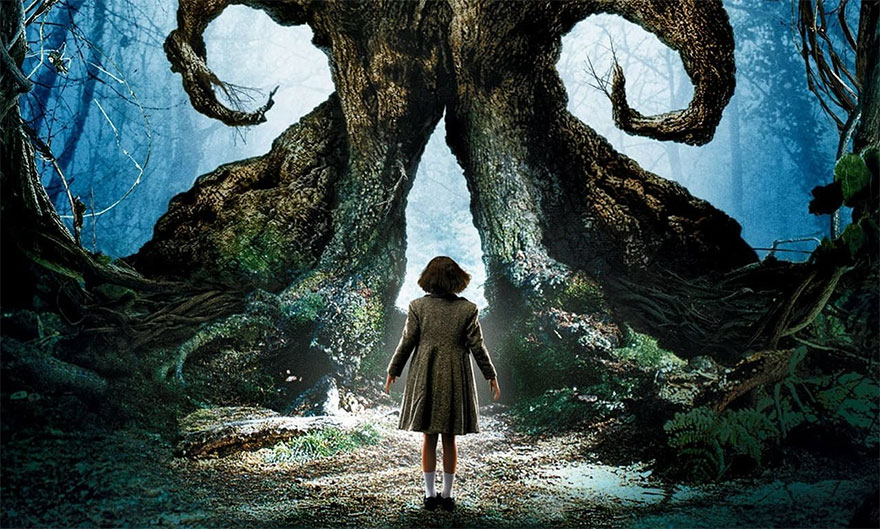 Ofelia is in the forest with the monster tree