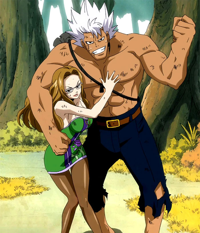 Anime couple standing together in a forest setting, showing a playful and tender moment.