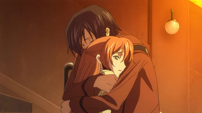 Anime couple sharing a warm hug in a softly lit room, embodying cuteness and affection.