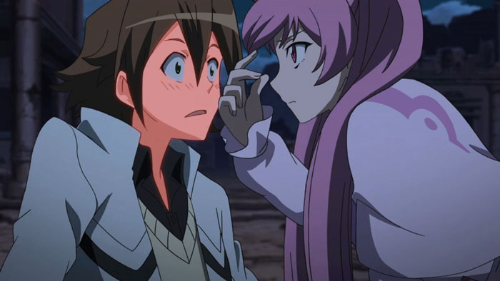 Anime couple sharing a cute moment at night, highlighting their unique bond and adorableness.