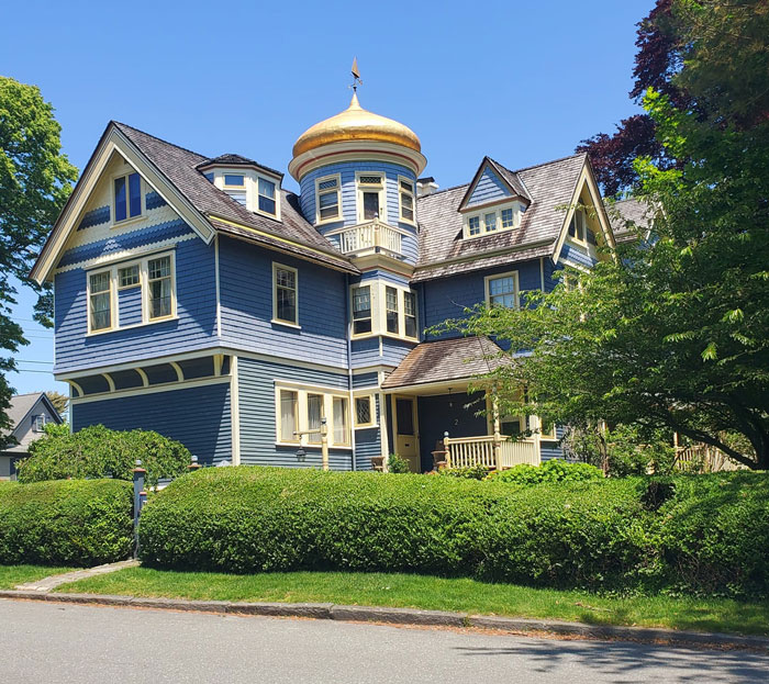 Seen In Newport, Ri: A Victorian With A Gold Onion Dome With A Sailboat Weathervane