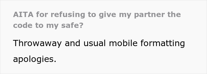 Woman Won't Give Her Boyfriend The Code To Her Gem-Filled Safe, Asks If She's In The Wrong Here After He Gets Mad