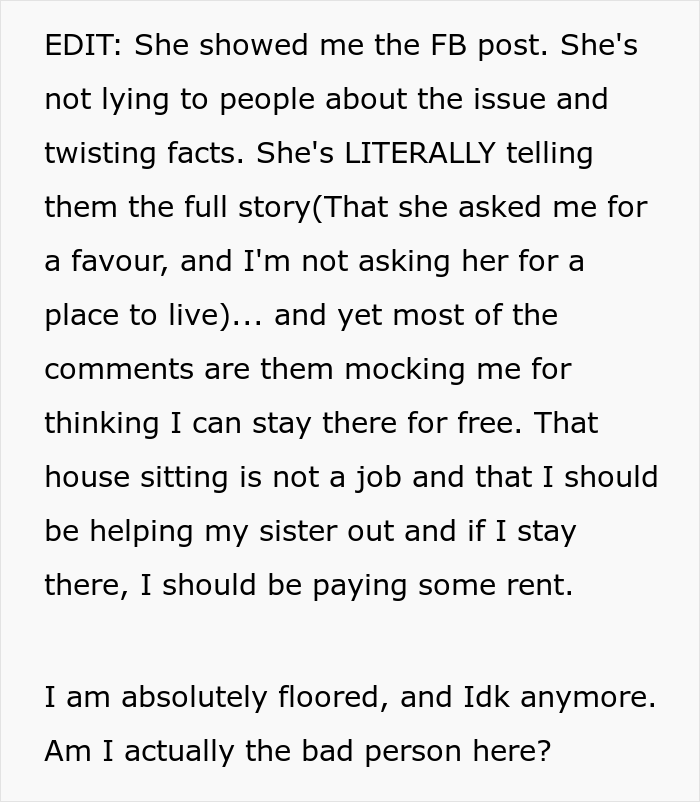 &ldquo;Am I A Jerk For Not Agreeing To Housesit For My Sister?&rdquo;
