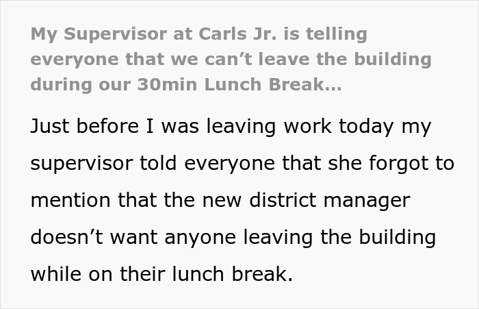 Entitled Boss Gets Slammed Online For Expecting Employees To Not Leave The Building During Lunch Hours