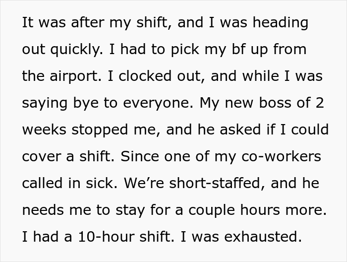 New Boss Is Mad At This Woman Because She Didn't Want To Cover A Shift And Went On Vacation