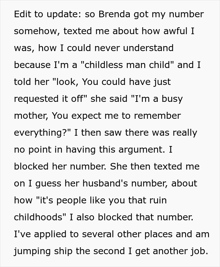 Coworker Bombards Guy With Text Messages Calling Him A &ldquo;Childless Man Child&rdquo; After He Refused To Cover Her Shift That Fell On Her Son&rsquo;s 1st Birthday