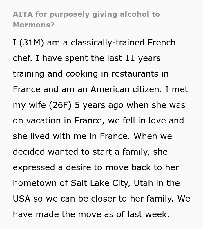 New Neighbor Gets Blasted By Mormon Guests After Dinner As They Discovered That The Sauce He Made Contained Red Wine