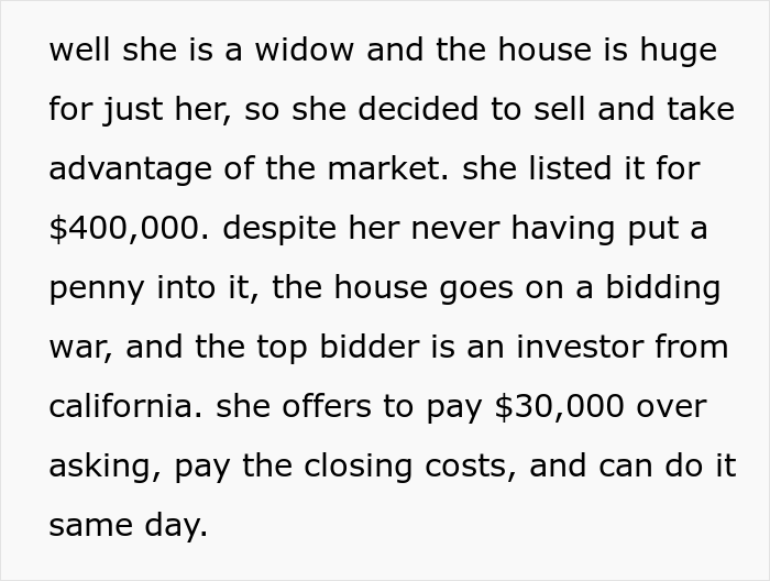 Widow Puts Her House Up For Sale, Investor Offers $450k Without Looking At The Lot, Is Horrified After Seeing It When The Deal Is Done Widow Puts Her House Up For Sale, Investor Offers $450k Without Looking At The Lot, Is Horrified After Seeing It When The Deal Is Done