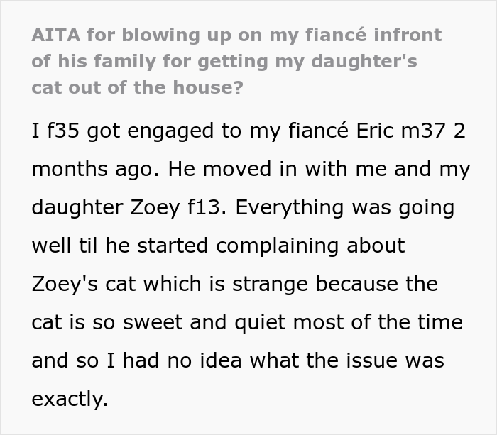 Man Lets Out An Indoor Cat He Hates "Probably Hoping For Her To Get Lost", Fianc&eacute;e Goes Off At Him In Front Of His Whole Family
