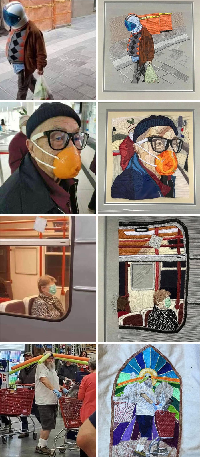 Mis bordados inspirados en fotos casuales de las redes tomadas durante la Covid