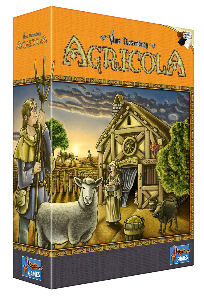 Agricola board game box featuring farm animals and characters, a top choice among best board games for a night in.