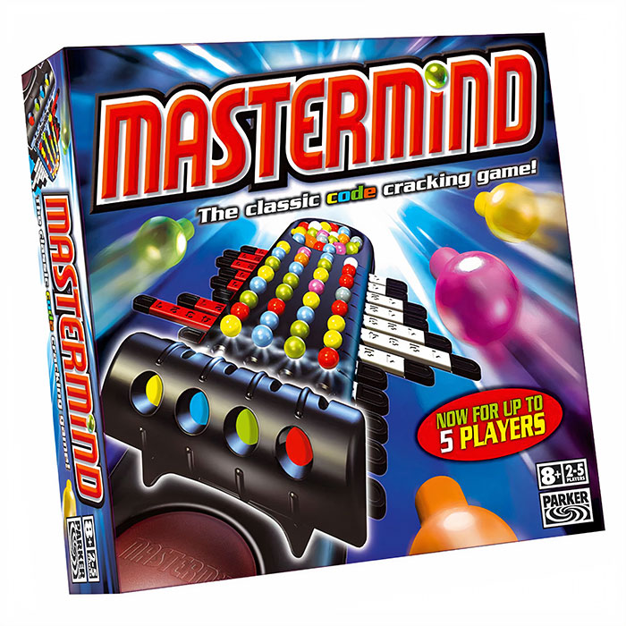 Mastermind board game box showing colorful code pegs and game board, a popular best board game you can play on a night in.