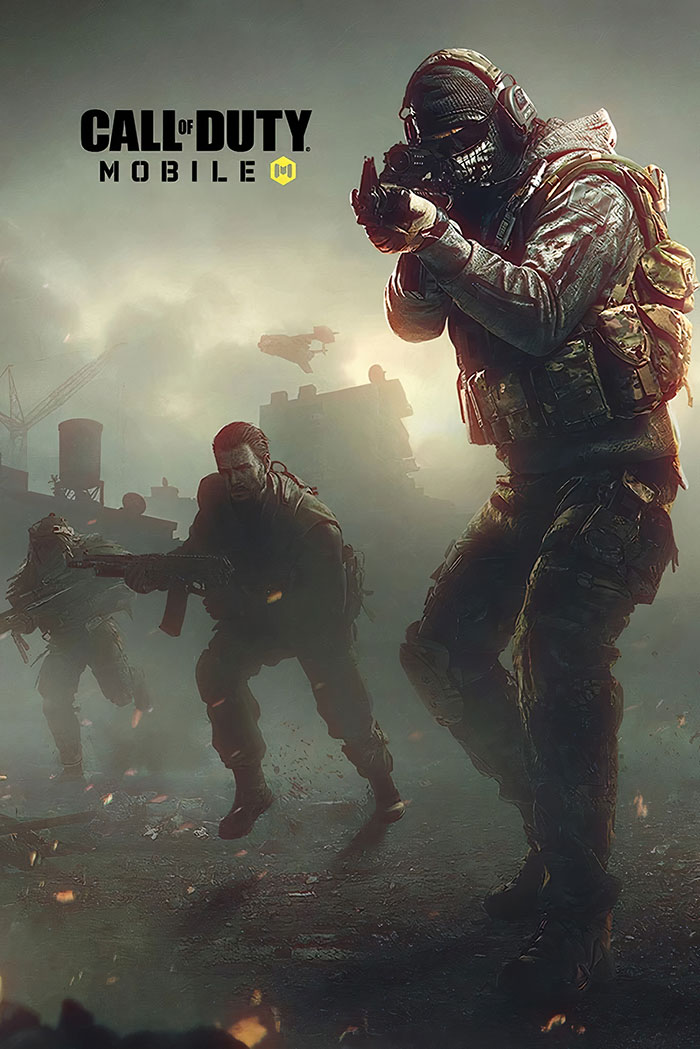 Call of Duty Mobile soldiers in tactical gear aiming weapons in an intense mobile games battle scene.