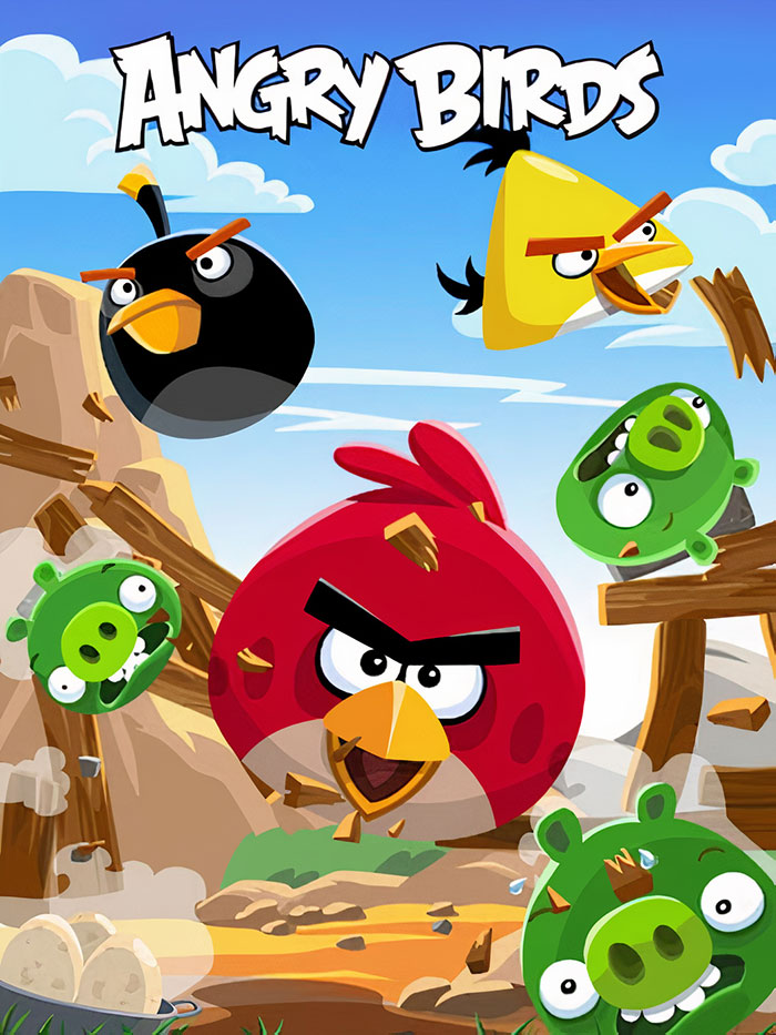 Colorful Angry Birds characters in action, showcasing popular mobile games perfect for download and play on smartphones.