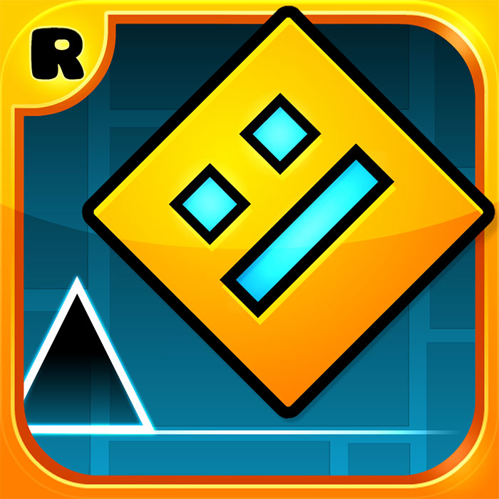 Icon of a popular mobile game featuring a yellow square character and geometric shapes for mobile games download.