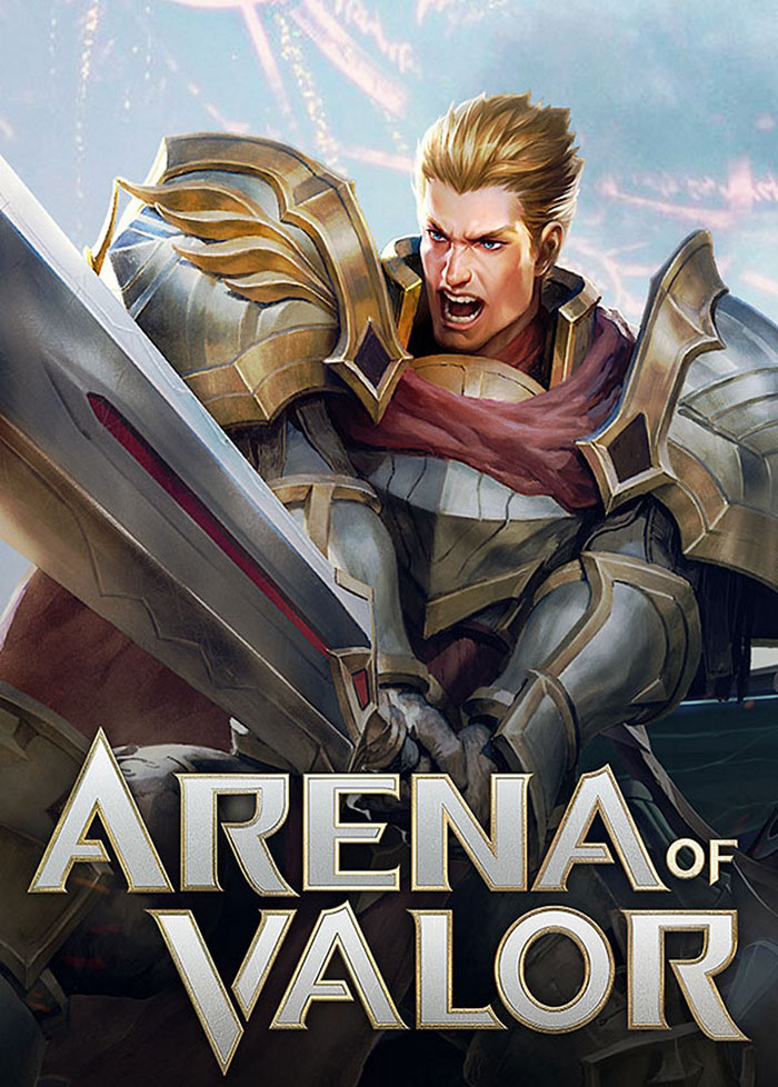 Armored warrior shouting and holding a large sword in the mobile game Arena of Valor, popular among mobile games.