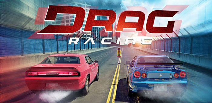 Two cars racing on a drag strip in a mobile game, showcasing exciting gameplay in top mobile games.