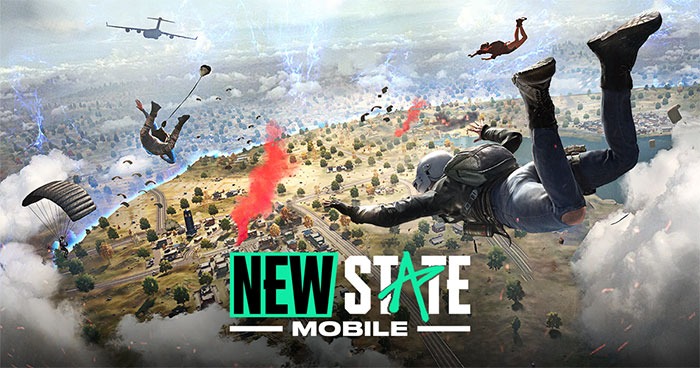 Players parachuting into a large battle zone in a popular new state mobile game, one of the really good mobile games.