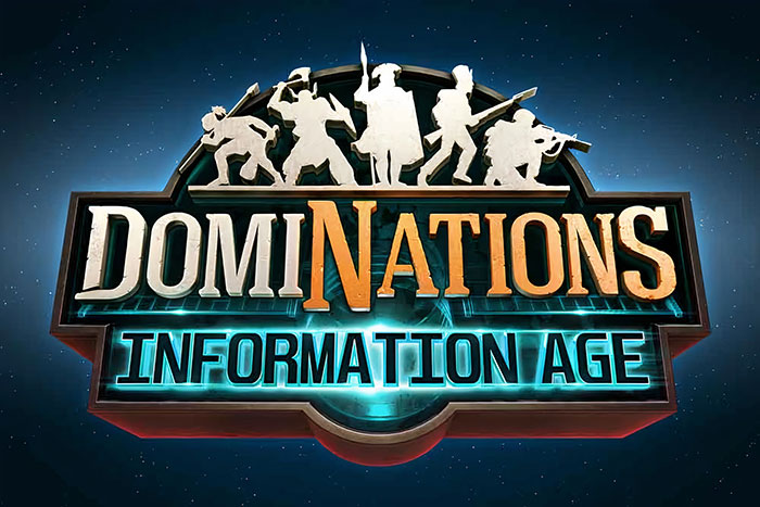 DomiNations game logo with silhouettes of warriors, highlighting popular mobile games worth downloading now.
