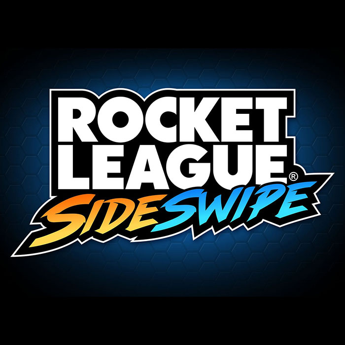 Rocket League Sideswipe logo on a dark hexagonal patterned background representing popular mobile games.