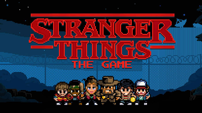 Pixel art characters from a popular mobile game under the Stranger Things title emphasizing really good mobile games to download.