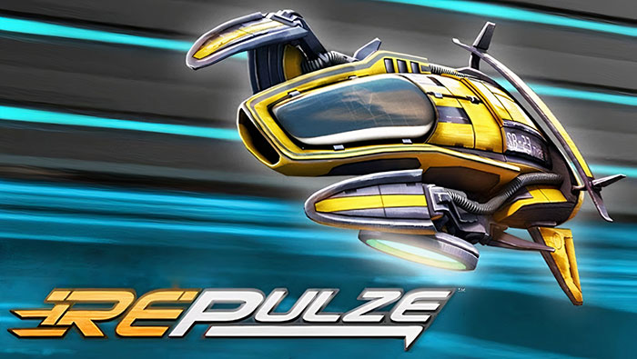 Futuristic yellow spaceship speeding through a blue tunnel in a popular mobile game from top mobile games list.